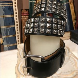 Studded Black Leather Belt -  Side Medium.